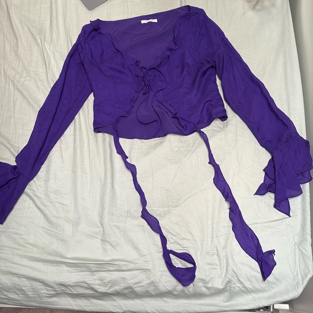 Peppermayo Purple Ruffled Tie Front Blouse